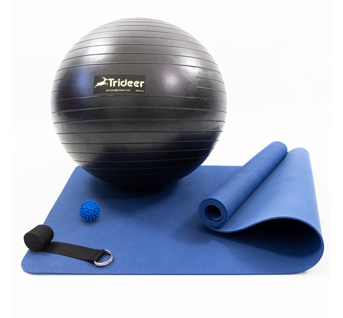 Коврик для йоги и фитнеса (каремат) + фитбол 55 см + массажный мячик + ремень для йоги OSPORT Set 98 (n-0128)