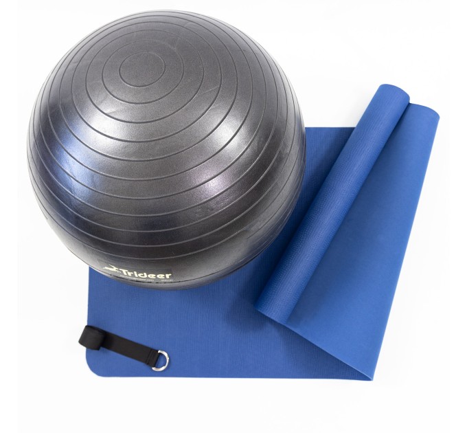 Коврик для йоги и фитнеса (каремат) + фитбол мяч для фитнеса 55 см + ремень для йоги OSPORT Set 94 (n-0124)