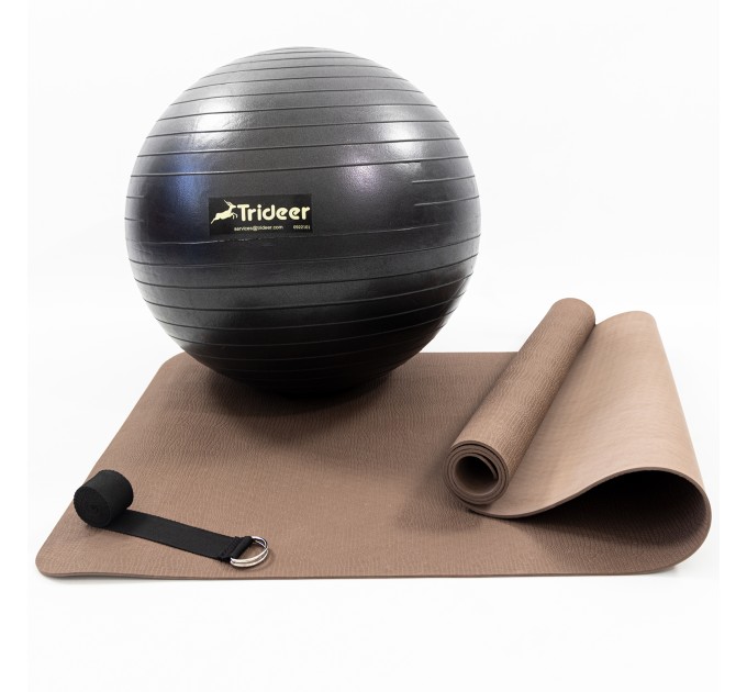 Килимок для йоги та фітнесу (каремат) + фітбол м'яч для фітнесу 55 см + ремінь для йоги OSPORT Set 94 (n-0124)