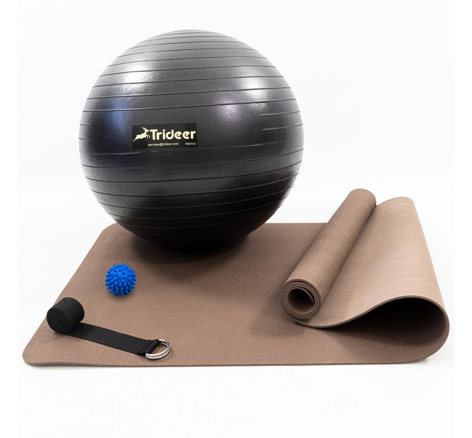 Килимок для йоги та фітнесу (каремат) + фітбол 55 см + масажний м'ячик + ремінь для йоги OSPORT Set 98 (n-0128)