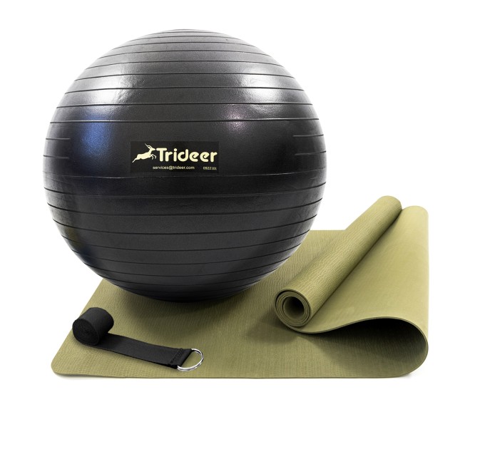 Килимок для йоги та фітнесу (каремат) + фітбол м'яч для фітнесу 75 см + ремінь для йоги OSPORT Set 96 (n-0126)