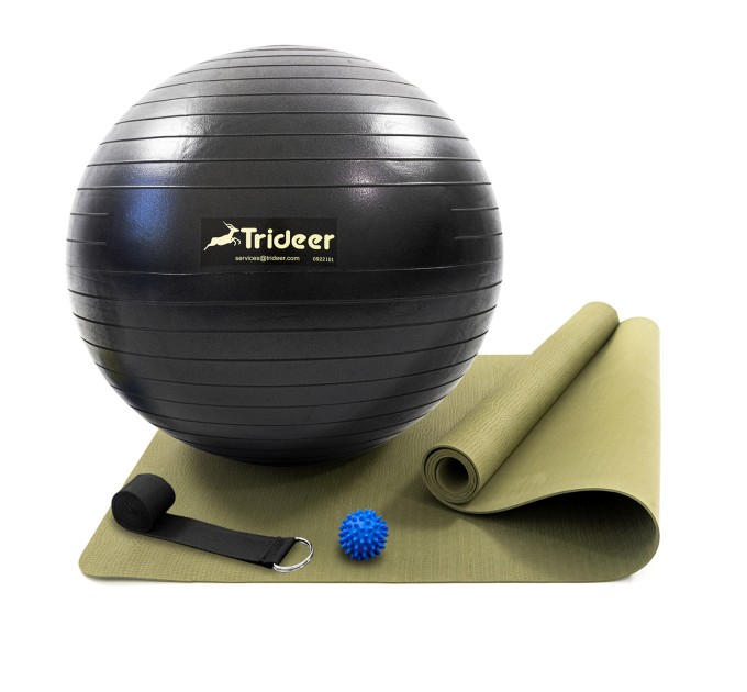 Коврик для йоги и фитнеса (каремат) + фитбол 75 см + массажный мячик + ремень для йоги OSPORT Set 100 (n-0130)