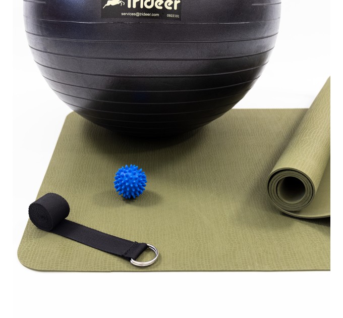 Коврик для йоги и фитнеса (каремат) + фитбол 65 см + массажный мячик + ремень для йоги OSPORT Set 99 (n-0129)