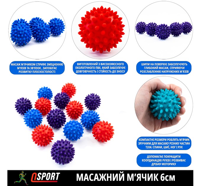 Масажний м'ячик, масажер для спини, шиї, ніг (самомасажу МФР, міофасціального релізу) OSPORT 6см (OF-0196)