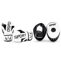 Боксерські рукавички на липучці 8-10-12 унцій + Лапи боксерські гнуті зі шкірвінілу PRO OSPORT Set 103 (n-0133)