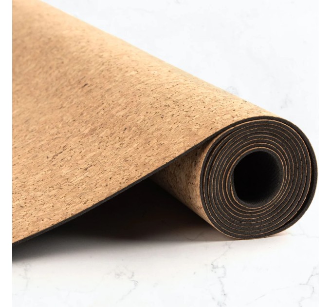 Килимок (мат) для йоги та фітнесу пробковий двошаровий (Cork+Rubber) 183х61х0.4см OSPORT (OF-0285)