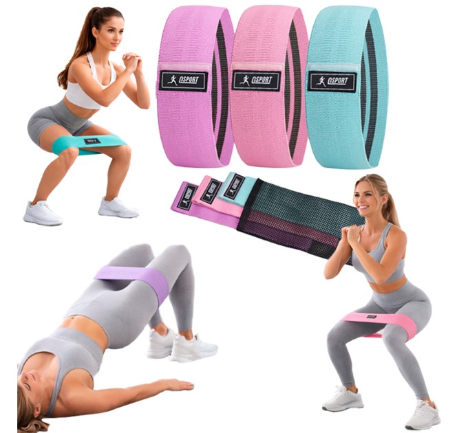 Резинки для фитнеса и спорта (лента эспандер) тканевые петли для ног/рук/ягодиц набор 3шт OSPORT (OF-0291)