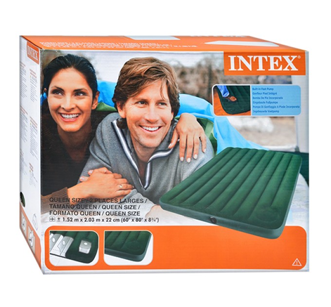 Надувний матрац-ліжко для дому та природи (пляжний) з насосом 203х152см Intex (66929)
