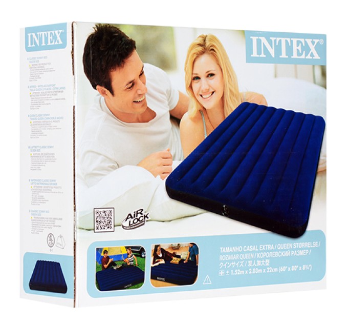 Матрац-ліжко надувний пляжний для відпочинку та будинку 152х203см Intex (68759)