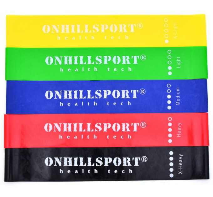 Гумка для фітнесу та спорту (стрічка еспандер) еластична набір 5шт. Onhillsport Mini Bands (ES-1001)