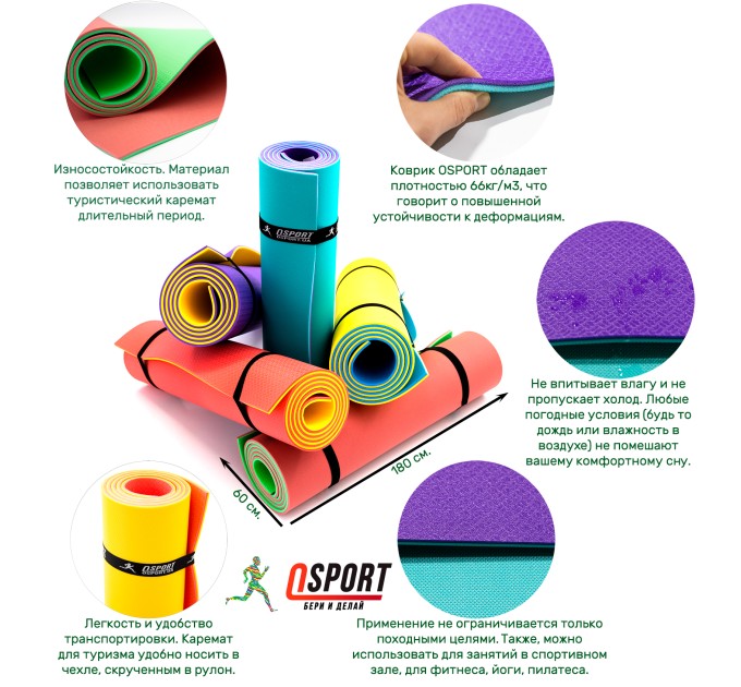Коврик для йоги, фитнеса и спорта (каремат спортивный) OSPORT Спорт Pro 8мм (FI-0122-1)