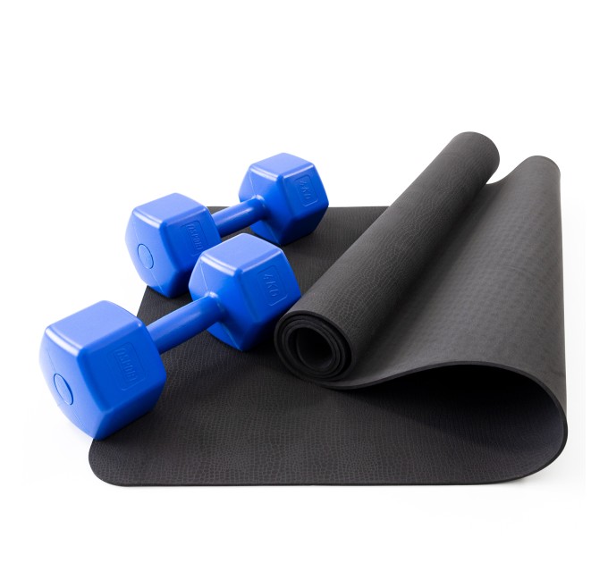 Набір для фітнесу 2в1 килимок для фітнесу та спорту (каремат) + гантелі 2шт по 4 кг OSPORT Set 8 (n-0039)