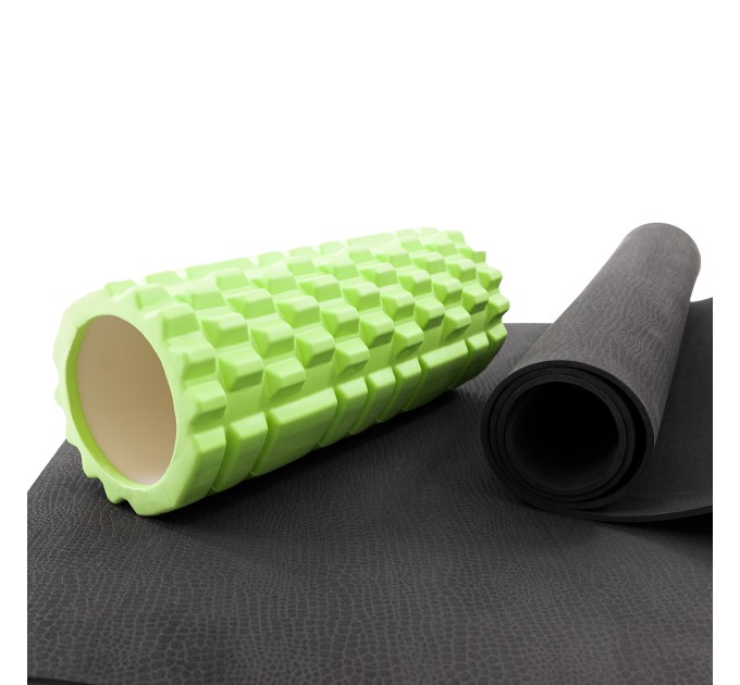Набір для йоги 2в1 килимок для йоги + масажний ролик, валик для масажу спини мфр рол OSPORT Set 27 (n-0058)