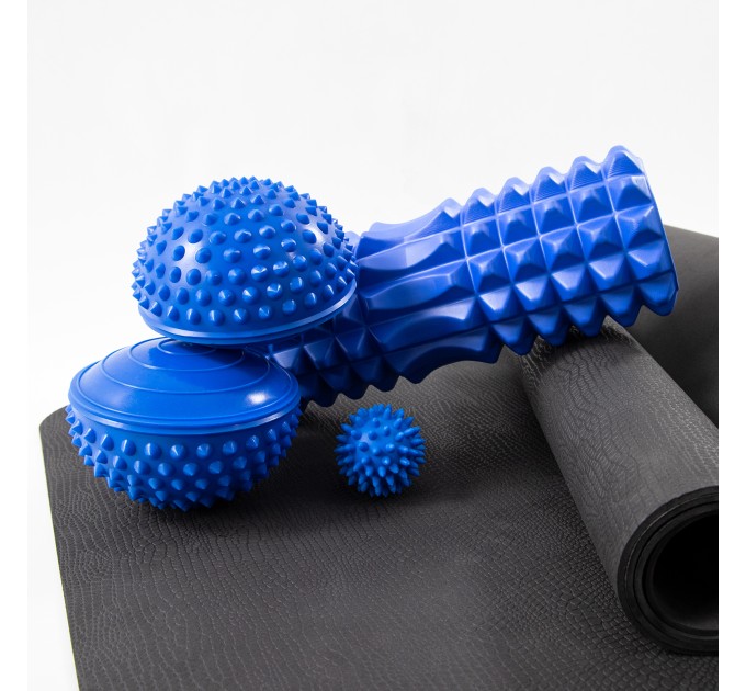 Коврик для йоги + массажный ролик мфр ролл + полусфера массажная 2шт +  массажный мячик OSPORT Set 59 (n-0089)