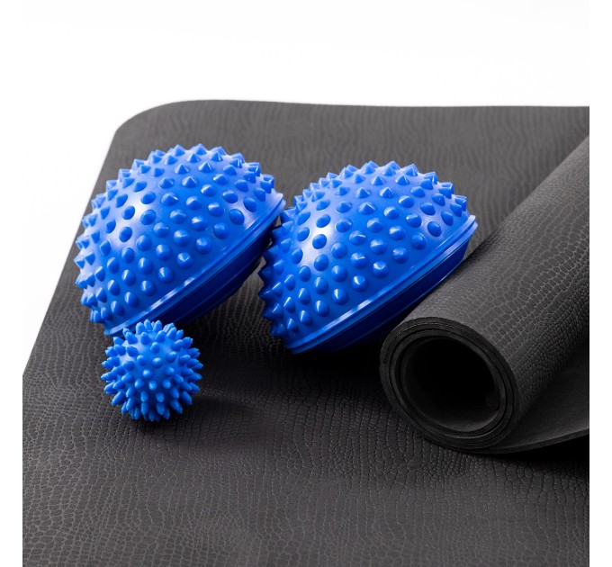 Коврик для йоги, фитнеса и спорта + полусфера массажная 2 шт + мячик массажный с шипами OSPORT Set 60 (n-0090)