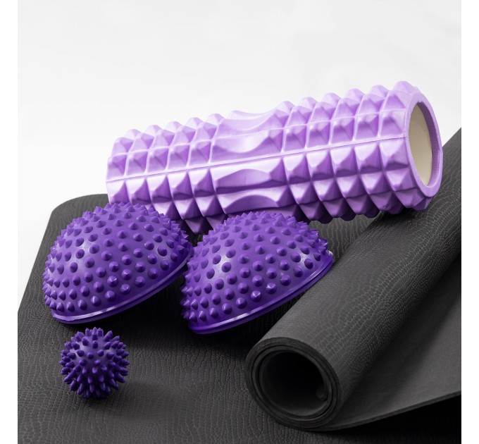 Килимок для йоги + масажний ролик мфр рол + напівсфера масажна 2шт + масажний м'ячик OSPORT Set 59 (n-0089)