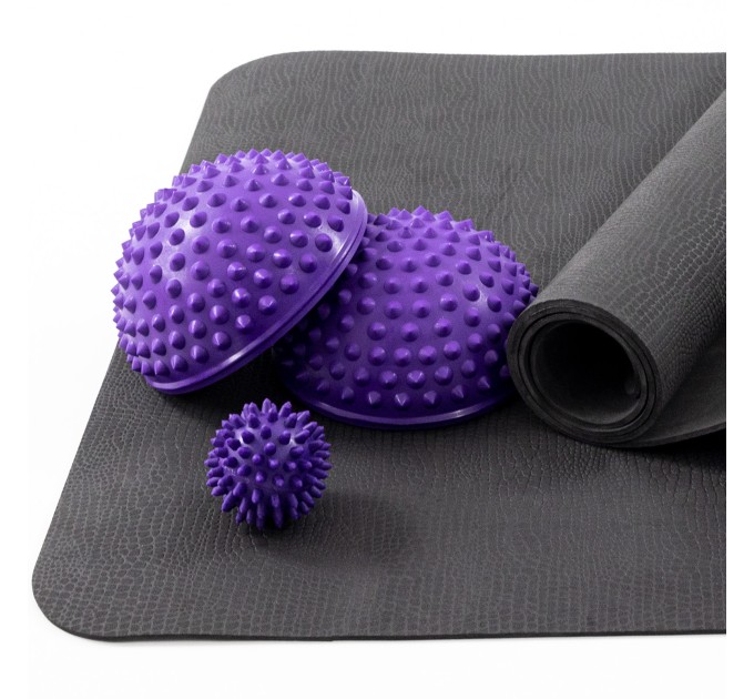 Килимок для йоги, фітнесу та спорту + напівсфера масажна 2 шт + м'ячик масажний з шипами OSPORT Set 60 (n-0090)