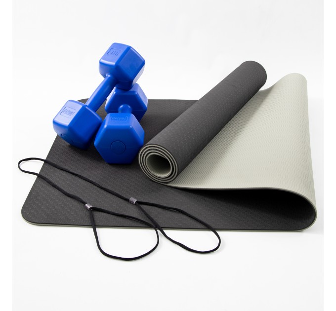 Килимок для йоги, фітнесу, спорту (йога мат, каремат) + гантелі для фітнесу 2шт по 3кг OSPORT Set 65 (n-0095)