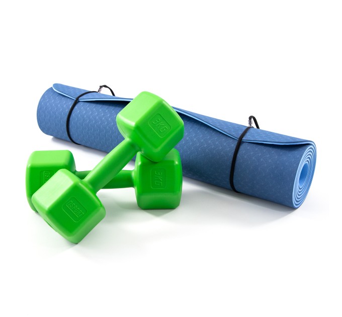 Килимок для йоги, фітнесу, спорту (йога мат, каремат) + гантелі для фітнесу 2шт по 3кг OSPORT Set 65 (n-0095)