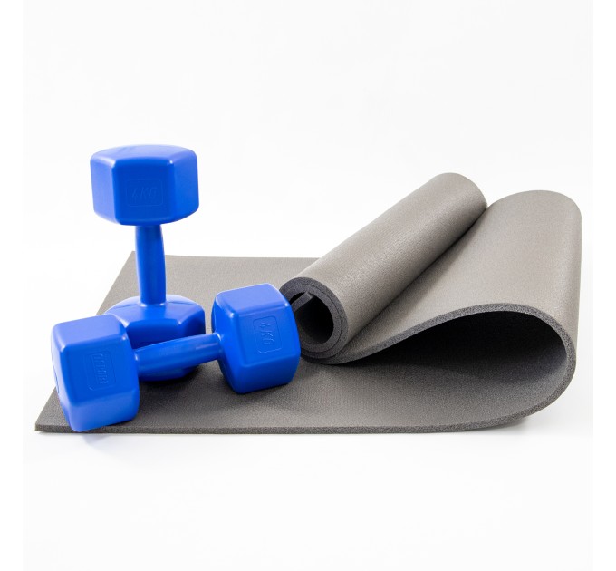 Килимок для йоги, фітнесу, спорту (йога мат, каремат) + гантелі для фітнесу 2шт по 4кг OSPORT Set 71 (n-0101)