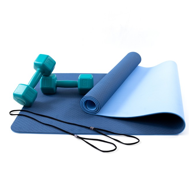 Килимок для йоги, фітнесу, спорту (йога мат, каремат) + гантелі для фітнесу 2шт по 2кг OSPORT Set 64 (n-0094)