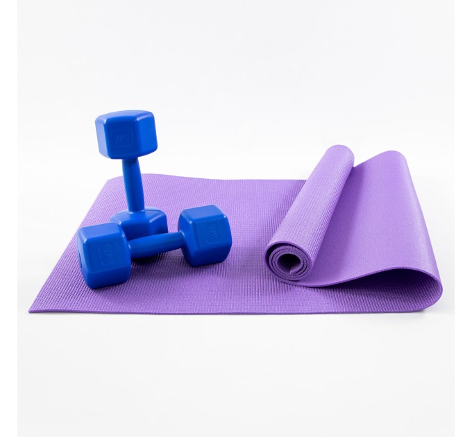 Килимок для йоги, фітнесу, спорту (йога мат, каремат) + гантелі для фітнесу 2шт по 3кг OSPORT Set 83 (n-0113)