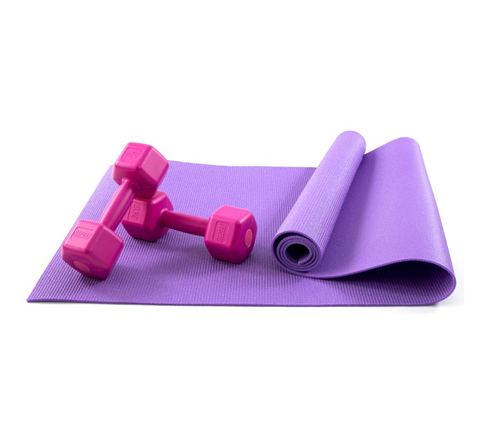 Килимок для йоги, фітнесу, спорту (йога мат, каремат) + гантелі для фітнесу 2шт по 2кг OSPORT Set 82 (n-0112)