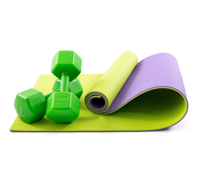 Килимок для йоги, фітнесу, спорту (йога мат, каремат) + гантелі для фітнесу 2шт по 4кг OSPORT Set 79 (n-0109)