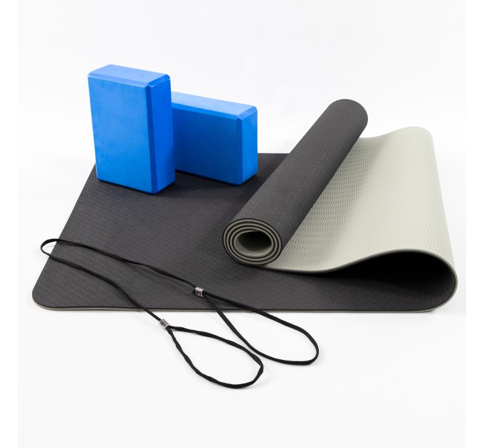 Килимок для йоги, каремат для фітнесу та спорту (йогамат) + блок для йоги (цегла) 2шт OSPORT Set 88 (n-0118)