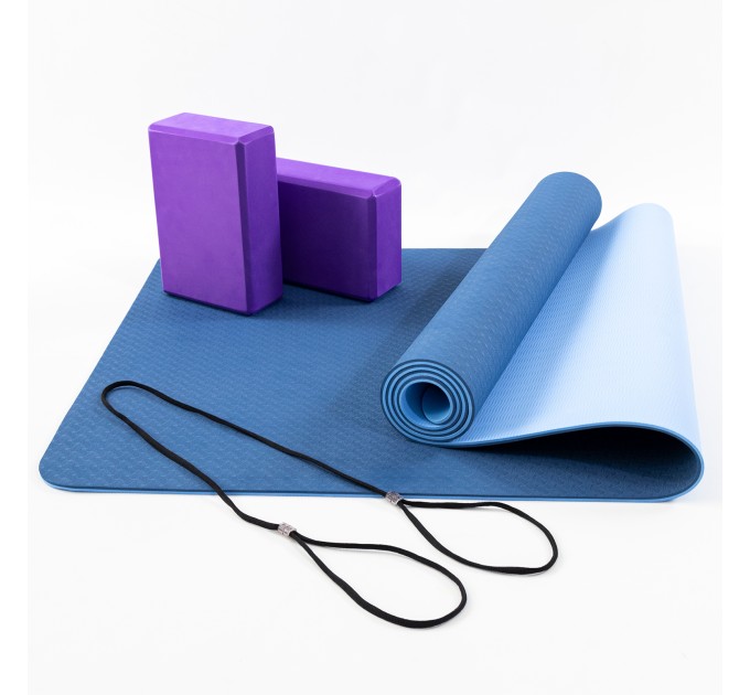 Коврик для йоги, каремат для фитнеса и спорта (йогамат) + блок для йоги (кирпич) 2шт OSPORT Set 88 (n-0118)