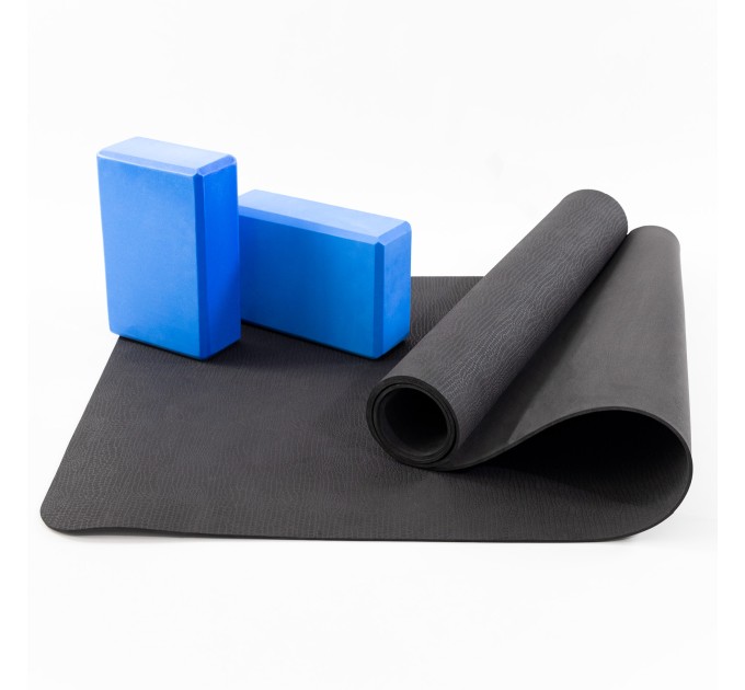 Килимок для йоги, каремат для фітнесу та спорту (йогамат) + блок для йоги (цегла) 2шт OSPORT Set 86 (n-0116)