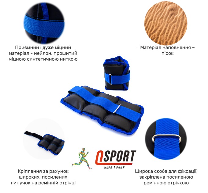 Утяжелители для ног и рук (манжеты для фитнеса и бега) OSPORT Lite Comfort 2шт по 1кг (FI-0117)