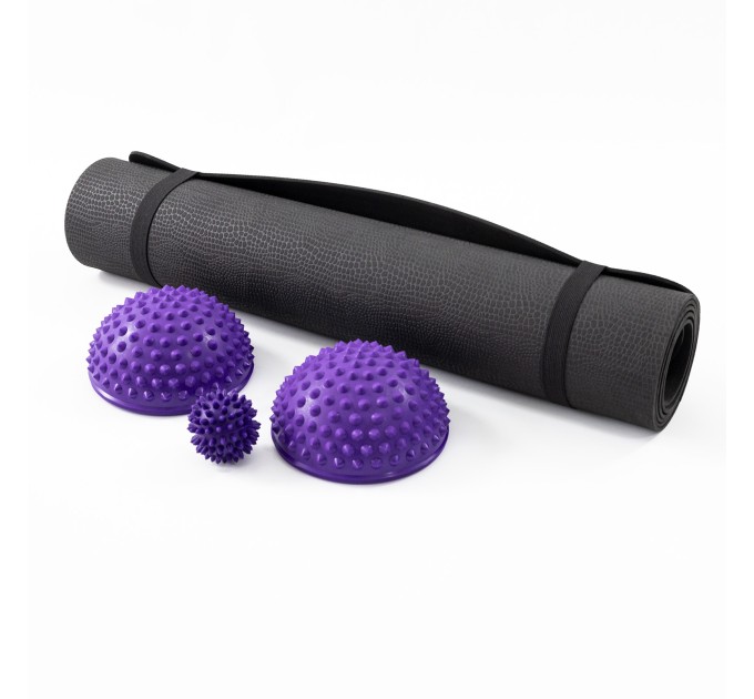 Килимок для йоги, фітнесу та спорту + напівсфера масажна 2 шт + м'ячик масажний з шипами OSPORT Set 60 (n-0090)