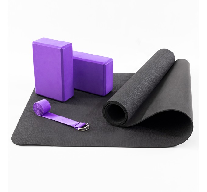 Коврик для йоги (каремат для фитнеса) + блок для йоги 2шт + ремень для йоги OSPORT Set 85 (n-0115)