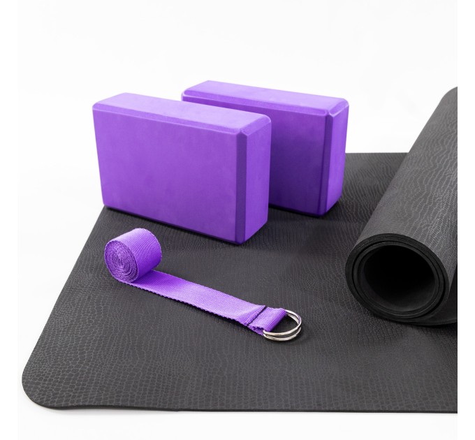 Коврик для йоги (каремат для фитнеса) + блок для йоги 2шт + ремень для йоги OSPORT Set 85 (n-0115)