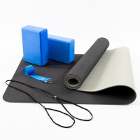 Килимок для йоги (каремат для фітнесу) TPE + блок для йоги 2шт + ремінь для йоги OSPORT Set 87 (n-0117)