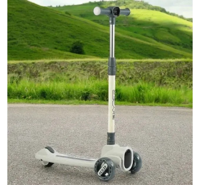 Самокат трехколесный детский (подростковый) с ПУ колесам, подсветкой музыкой и фарой OSPORT (JR3-135-GR)