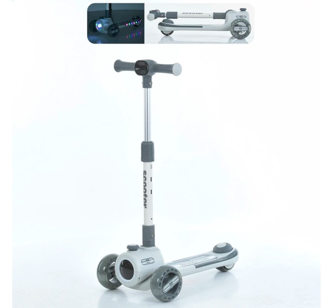 Самокат трехколесный детский (подростковый) с ПУ колесам, подсветкой музыкой и фарой OSPORT (JR3-135-GR)