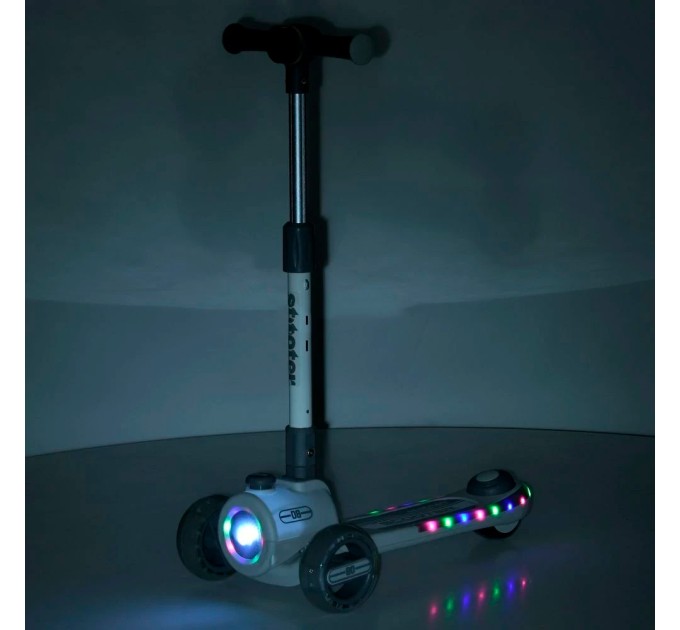 Самокат трехколесный детский (подростковый) с ПУ колесам, подсветкой музыкой и фарой OSPORT (JR3-135-GR)