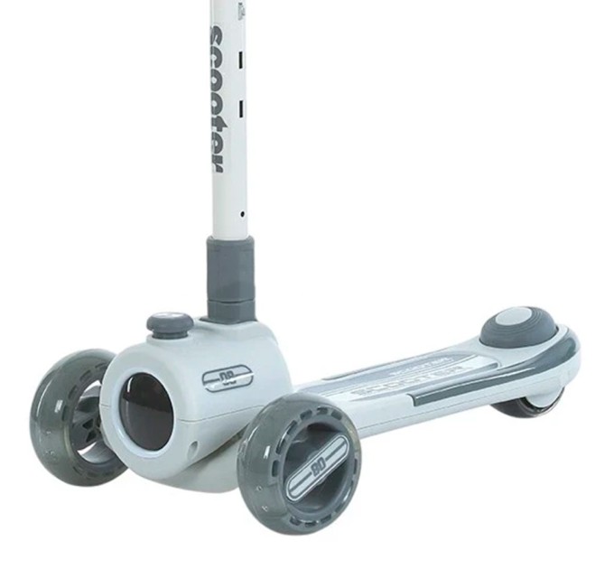 Самокат трехколесный детский (подростковый) с ПУ колесам, подсветкой музыкой и фарой OSPORT (JR3-135-GR)