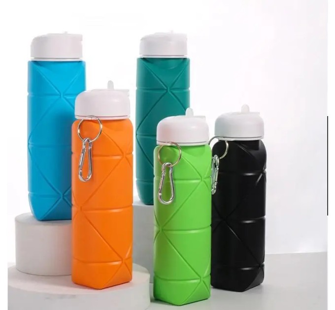 Спортивная складная бутылка для воды с карабином, бутылочка для спорта и тренировок 600мл OSPORT (MS 4956)