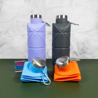 Спортивная складная бутылка для воды с карабином, бутылочка для спорта и тренировок 600мл OSPORT (MS 4956)