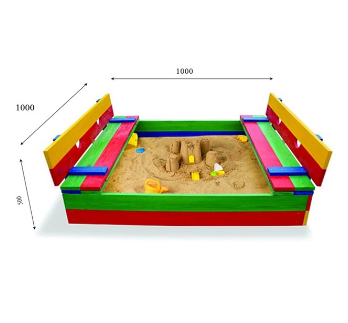 Детская песочница 1х1м с крышкой и скамейками SportBaby (Песочница-29)