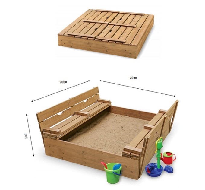 Детская песочница 2х2м с крышкой и скамейками SportBaby (Песочница-31)