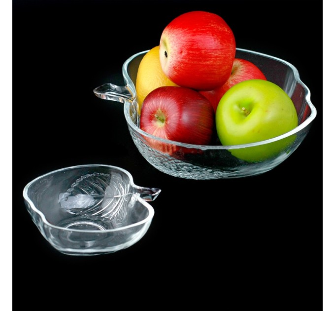 Салатник стеклянный (салатница для пищи) глубокая для кухни Яблочко 13см Stenson (R85578)