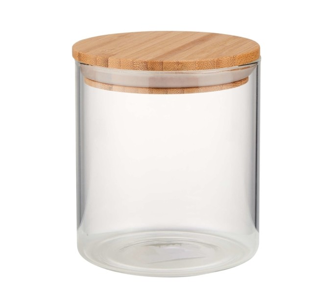 Стеклянная банка (пищевой контейнер) с крышкой из бамбука для хранения продуктов 600мл 10x11см (R86339)