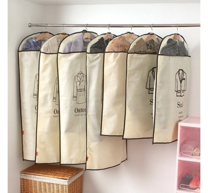 Чехол для хранения одежды (вещей) из ПВХ бежевый (светлый) с застежкой для дома 100x60см Stenson (R82179)