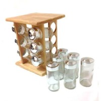 Набір баночок для спецій на дерев'яній підставці (12 скляних ємностей) 16.5*16.5*24см Stenson (MS-0375)