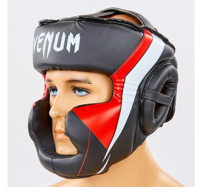 Шолом боксерський (для боксу) з повним захистом шкіра PU VENUM (BO-7041)