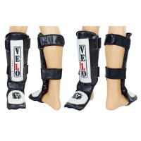 Защита для голени и стопы кожаная Муай Тай, ММА, Кикбоксинг VELO ULI-7020-BK(M)